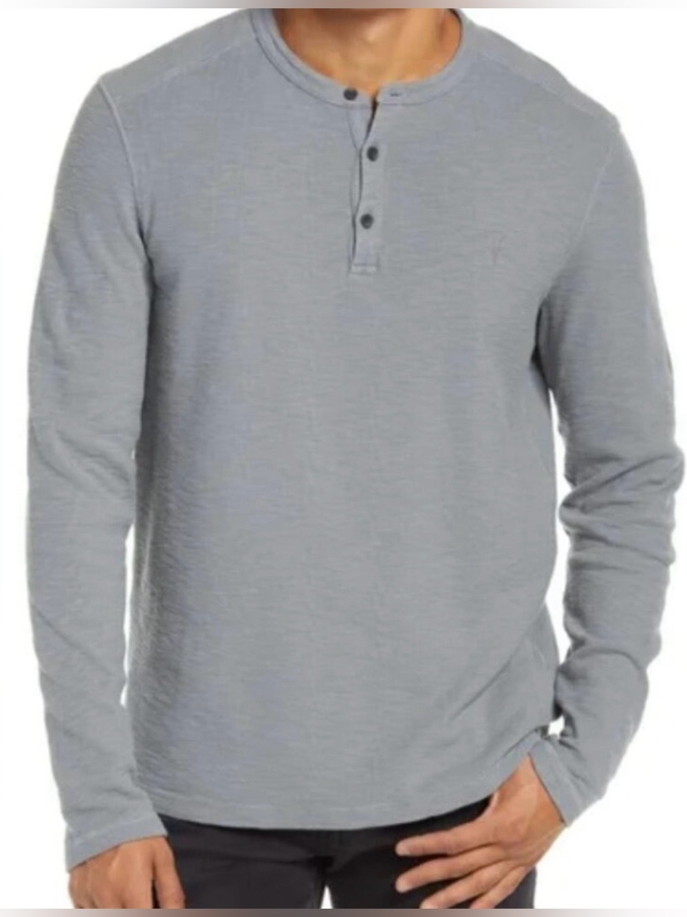 AllSaints Light Gray Long-Sleeve Henley Size Large Men